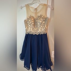 Dancing Queen Blue and Gold Dress.   Size XS
